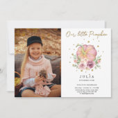 私たちの小さなカボチャ誕生日ピンクの写真招待状 招待状 (正面)