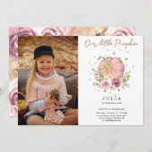 私たちの小さなカボチャ誕生日ピンクの写真招待状 招待状 (正面/裏面)