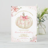 私たちの小さなカボチャ赤面ピンクギンガム1日の誕生日 招待状 (スタンド正面)