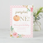 私たちの小さなカボチャ金ゴールドとフローラの最初の誕生日 招待状 (スタンド正面)