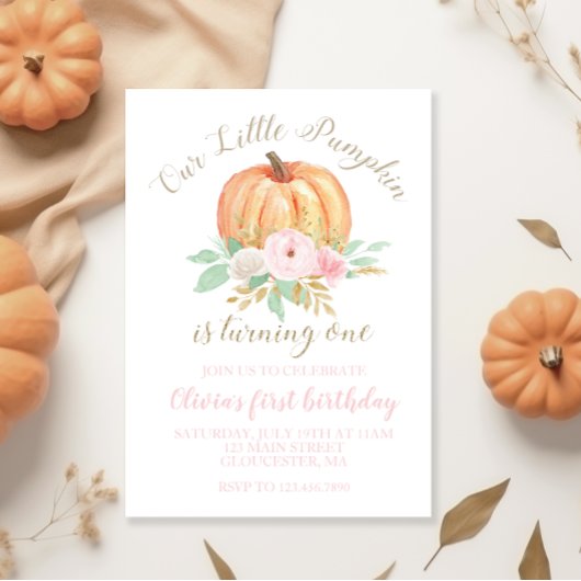 私たちの小さなカボチャ金ゴールドとフローラの最初の誕生日 招待状