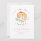 私たちの小さなカボチャ金ゴールドとフローラの最初の誕生日 招待状 (正面)