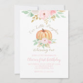 私たちの小さなカボチャ金ゴールドとフローラの最初の誕生日 招待状 (正面)