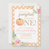 私たちの小さなカボチャ金ゴールドとフローラの最初の誕生日 招待状 (正面)