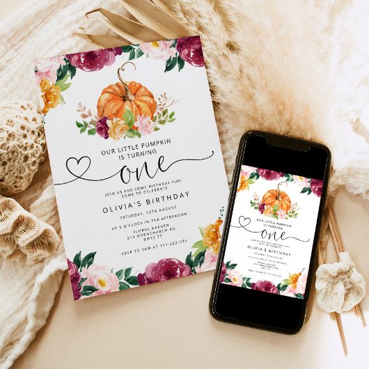 私たちの小さなカボチャ1歳の誕生日 招待状