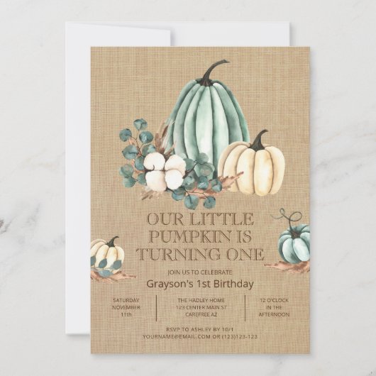 私たちの小さなカボチャ1st誕生日パーティー 招待状 (正面)