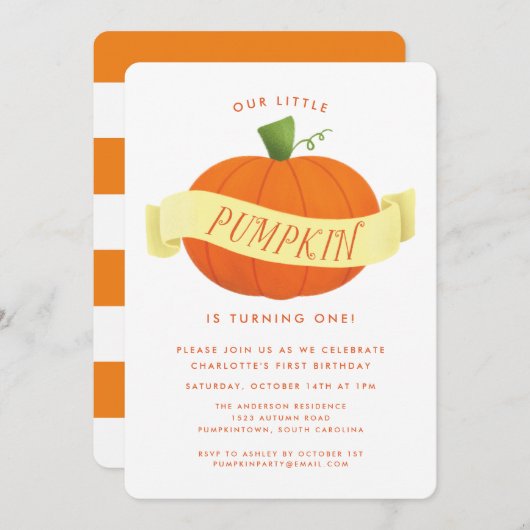 私たちの小さなカボチャ1st誕生日パーティー 招待状 (正面/裏面)