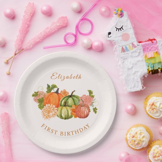 私たちの小さなカボチャ1st誕生日秋写真 ペーパープレート (パーティー)