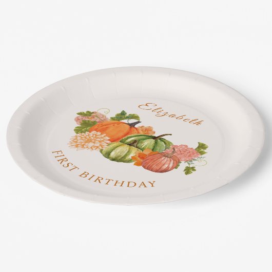 私たちの小さなカボチャ1st誕生日秋写真 ペーパープレート (アングル)