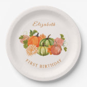 私たちの小さなカボチャ1st誕生日秋写真 ペーパープレート (正面)