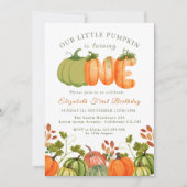 私たちの小さなカボチャ1st誕生日秋写真 招待状 (正面)
