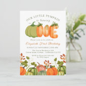 私たちの小さなカボチャ1st誕生日秋写真 招待状 (スタンド正面)