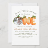 私たちの小さなカボチャ1st誕生日秋写真 招待状 (正面)