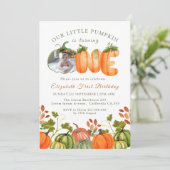 私たちの小さなカボチャ1st誕生日秋写真 招待状 (スタンド正面)