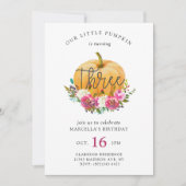 私たちの小さなカボチャ3歳の誕生日 招待状 (正面)