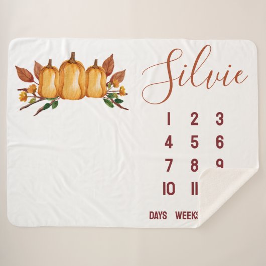 私たちの小さなカボチャ、フローラベビーマイルストーン シェルパブランケット (正面(横))