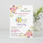 私たちの小さなカボチャ、1st誕生日ピンクフローラ秋 招待状 (スタンド正面)