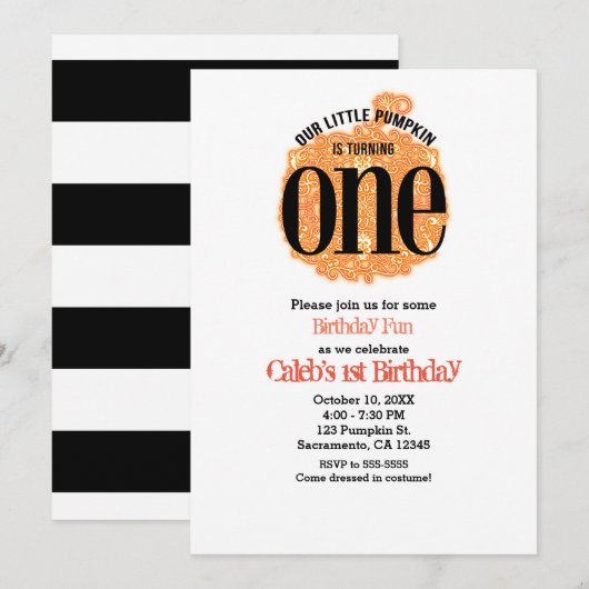 私たちの小さなカボチャ ONE 1歳の誕生日パーティー 招待状 (正面/裏面)