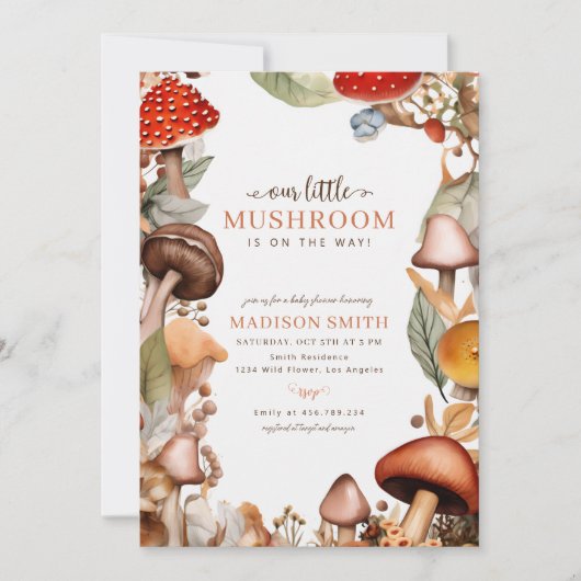 私たちの小さなキノコぼう秋ベビーシャワー 招待状 (正面)