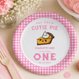 私たちの小さなキューティパイの日1歳の誕生日ピンク ペーパープレート