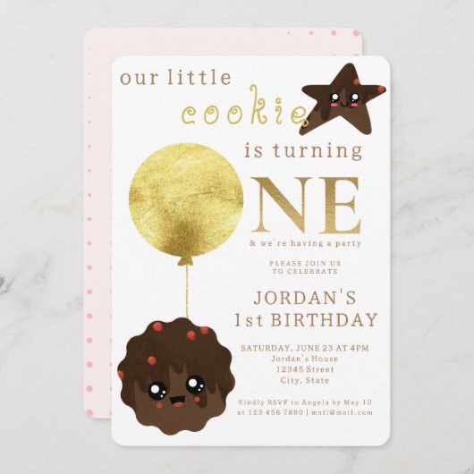 私たちの小さなクッキーが可愛い1歳の誕生日を飾る 招待状 (正面/裏面)