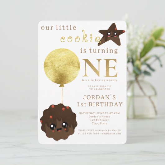 私たちの小さなクッキーが可愛い1歳の誕生日を飾る 招待状 (スタンド正面)