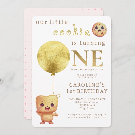 私たちの小さなクッキーが可愛い1歳の誕生日を飾る 招待状 (正面/裏面)