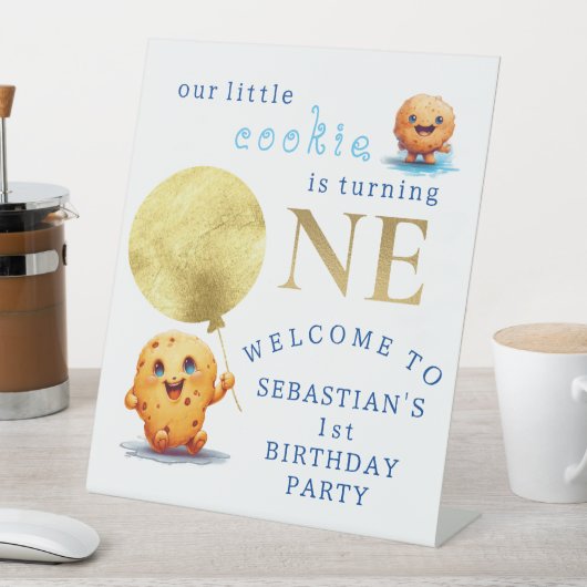 私たちの小さなクッキーが1つの写真を回す1st誕生日 台座サイン (インサイチュ)