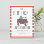 私たちの小さなクッキーのクリスマスファースト誕生日ワゴン 招待状 (スタンド正面)