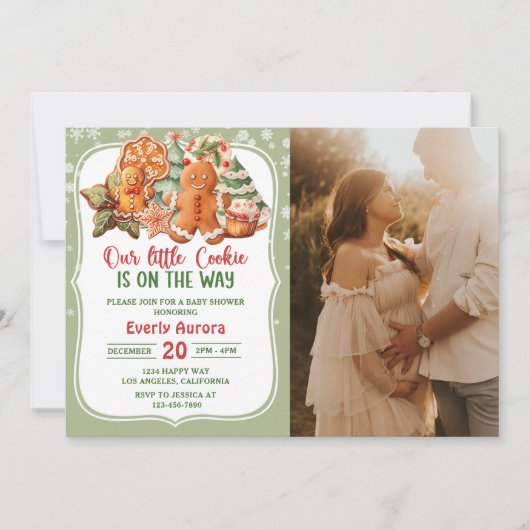 私たちの小さなクッキーは、赤ちゃんのシャワー写真の途中にある 招待状 (正面)