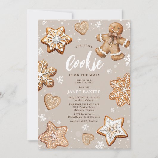 私たちの小さなクッキー冬のフェスティバルベビーシャワー 招待状 (正面)