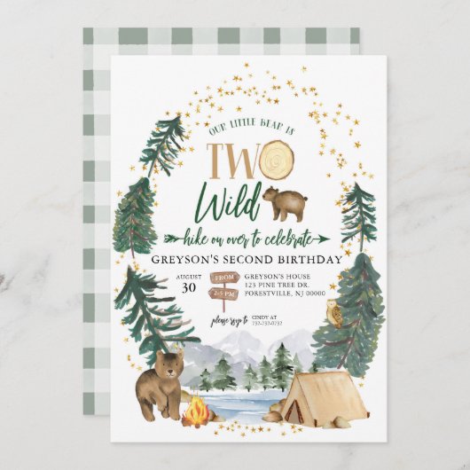 私たちの小さなクマは2つの野生の誕生日招待状 招待状 (正面/裏面)