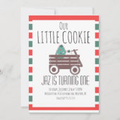 私たちの小さなココアクッキーのクリスマス 1歳の誕生日の荷車 招待状 (正面)