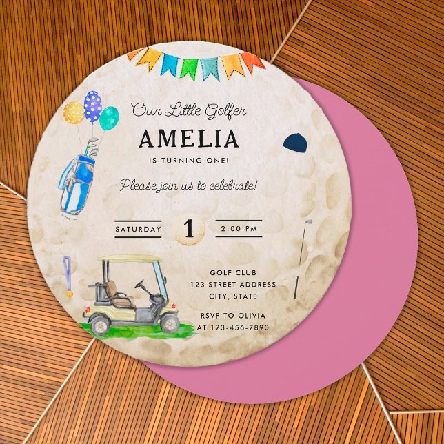 私たちの小さなゴルファーのピンクゴルフボール1日の誕生日 (Front and Back)