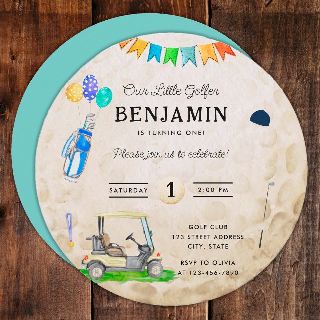 私たちの小さなゴルファーのブルーキッズゴルフボール1st誕生日 (Front and Back)