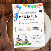 私たちの小さなゴルファー黄色のカート子供ゴルフ誕生日 招待状