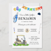 私たちの小さなゴルファー 緑のカート 子供のゴルフ誕生日 招待状 (正面)