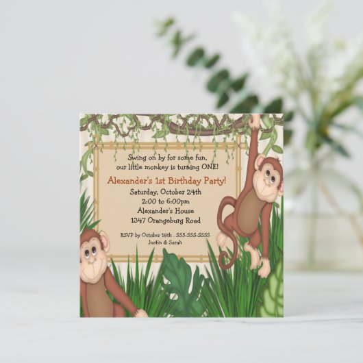 私たちの小さなサルの1歳の誕生日 招待状 (スタンド正面)