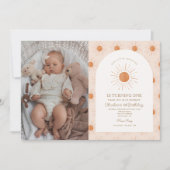私たちの小さなサンシャインサンミニマルレトロ1st誕生日 招待状 (正面)