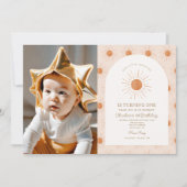 私たちの小さなサンシャインサンミニマルレトロ1st誕生日 招待状 (正面)