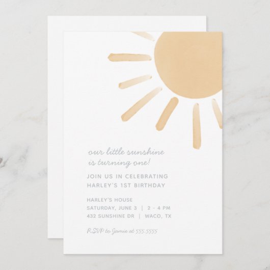 私たちの小さなサンシャインバースデーパーティーの招待 招待状 (正面/裏面)