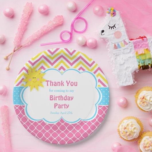 私たちの小さなサンシャインピンクと黄色の誕生日パーティー ペーパープレート (パーティー)