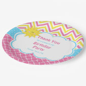 私たちの小さなサンシャインピンクと黄色の誕生日パーティー ペーパープレート (アングル)