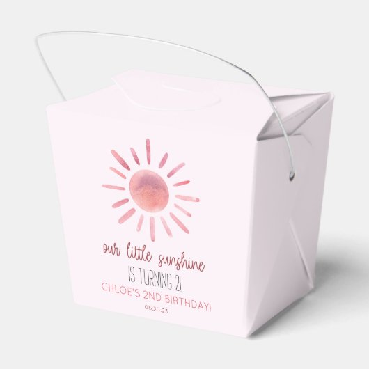 私たちの小さなサンシャインピンクの太陽の誕生日パーティー フェイバーボックス (裏面サイド)