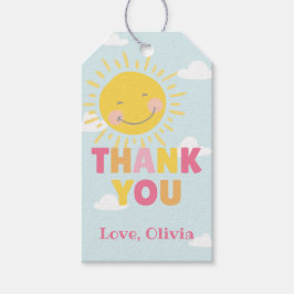 私たちの小さなサンシャインピンクの誕生日パーティー任意の年齢 ギフトタグ