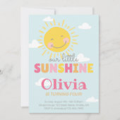私たちの小さなサンシャインピンクの誕生日パーティー任意の年齢 招待状 (正面)