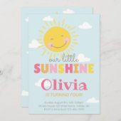 私たちの小さなサンシャインピンクの誕生日パーティー任意の年齢 招待状 (正面/裏面)