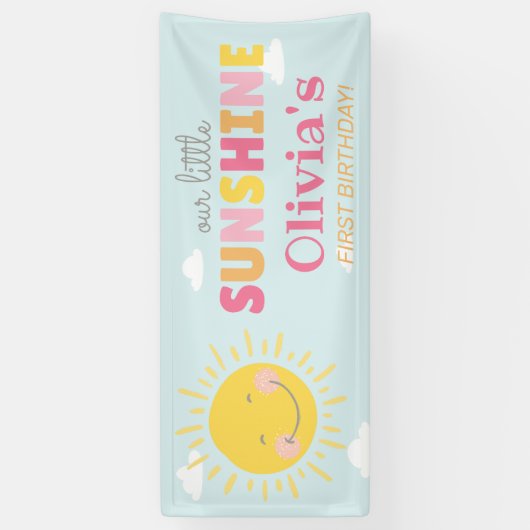 私たちの小さなサンシャインピンクの誕生日パーティー任意の年齢 横断幕 (縦)