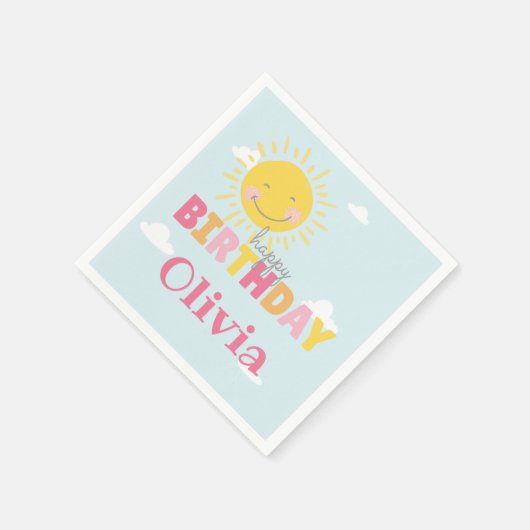 私たちの小さなサンシャインピンクハッピーバースデー任意の年齢 スタンダードカクテルナプキン (角)