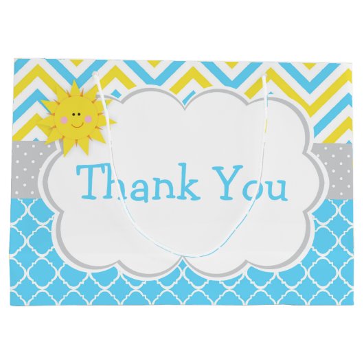 私たちの小さなサンシャインブルーと黄色の誕生日パーティー ラージペーパーバッグ (裏面)